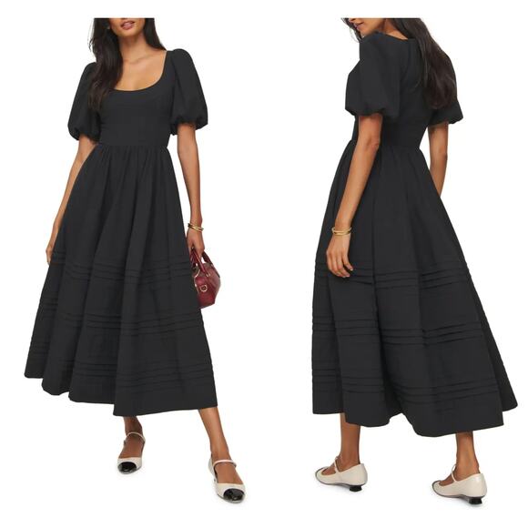 Reformation Everlyn Puff Sleeve Stretch Organic Cotton Maxi Dress Size 6 - Picture 11 of 14